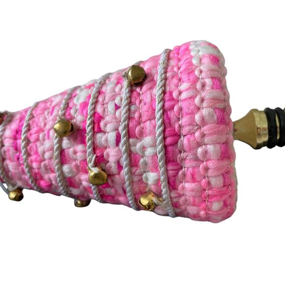 Pink Christmas Tree Bottle Stopper Embellished Holiday Glam Gold Bells New - Picture 2 of 10